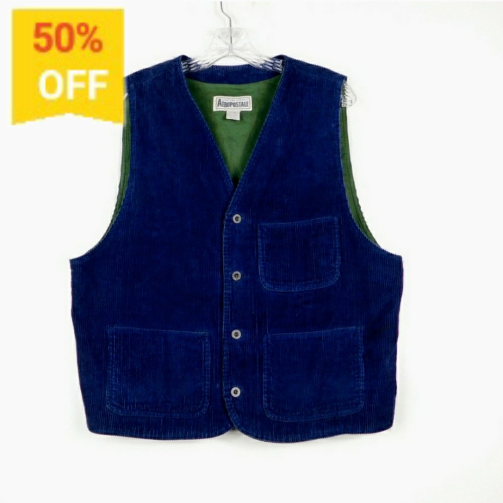 Vintage Aeropostale Cotton Corduroy Vest Blue M